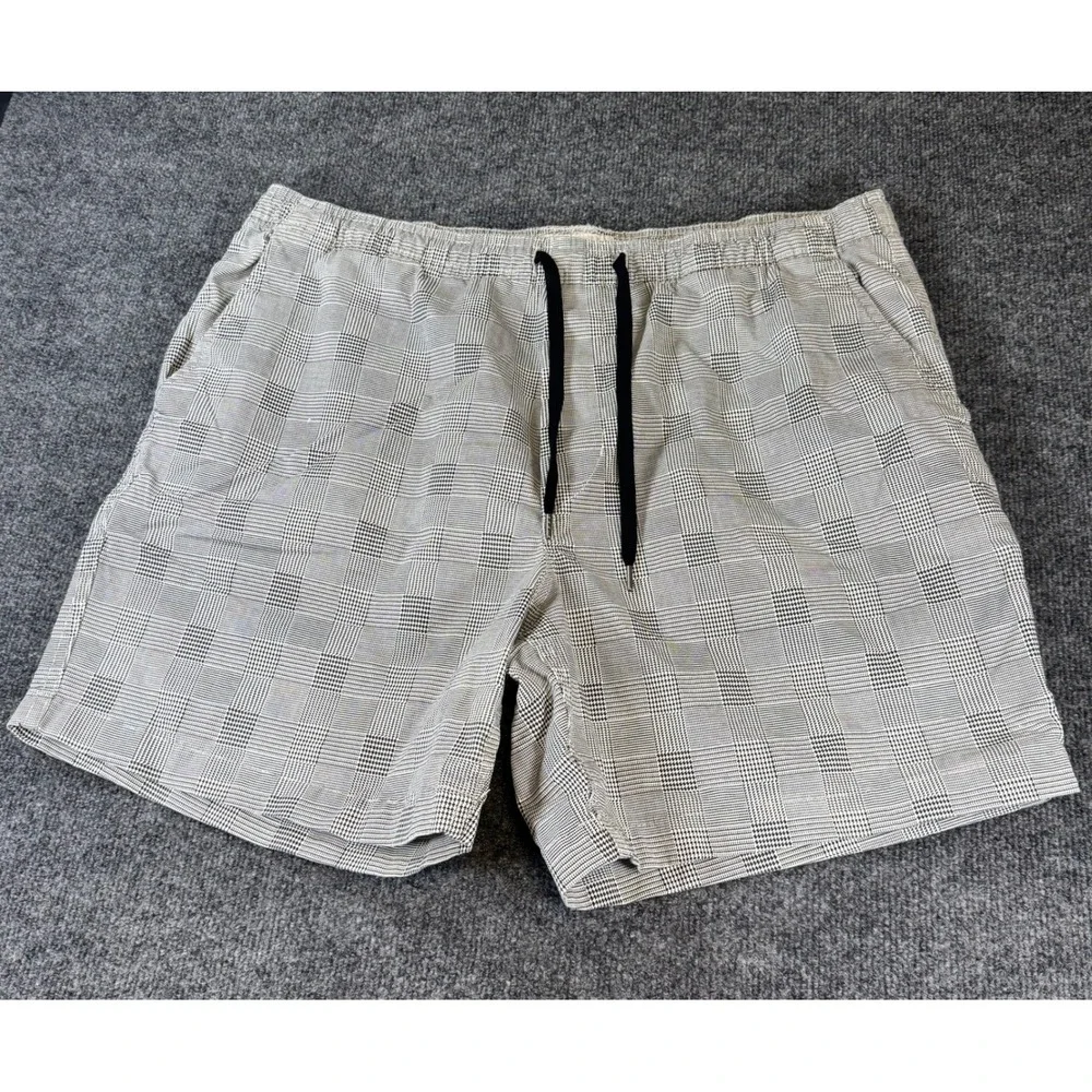 American Eagle Mens XL Plaid Drawstring Shorts Black‎ White Glen Check Cotton
